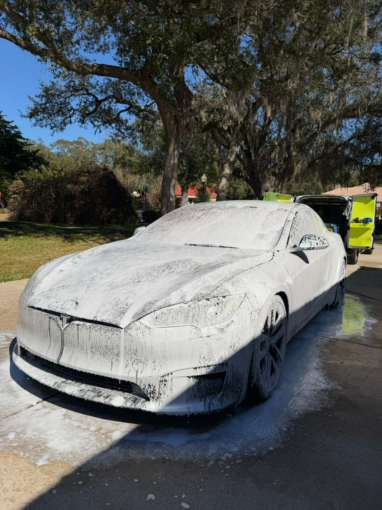 Tesla Model S foam wash by Black V Protect mobile service Orlando